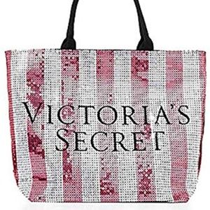 Victoria's Secret Silver Pink Large Sequin Tote